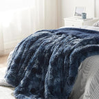 Bedsure GentleSoft Fluffy Navy Blue Throw Blanket, Tie Dye Blue Decor Navy Gifts for Men, Soft Cozy Fuzzy Plush Minky Thick Warm Sherpa Fleece Faux Fur Blanket for Couch, Blanket Gifts for Him, 50x60