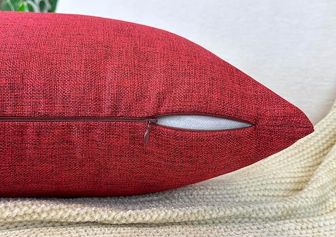 Aiking Home Woven Fine Faux Linen Throw Pillow Cover, Size 14"x26", Burgundy