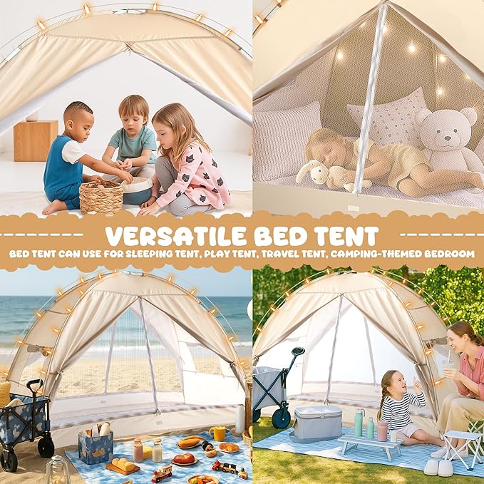 LEEDOR Bed Canopy for Kids/Adults,Mosquito Net & Privacy Tent 2-in-1 Bed Tent, Mesh & Blackout Cloth Double Design Dream Tent,Indoor Safety Bed Tent for Girls/Boys Twin & String Lights (No Mattress)