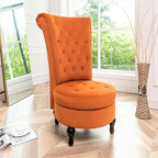 Royal High-Back Velvet Accent Chair for Vanity with Storage and Luxurious Upholstery, Retro Design and Versatile Usage for Livingroom, Bedroom, Lounge and Office, Red Orange