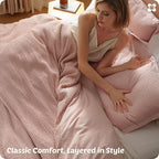 Bedsure Cotton Duvet Cover King - 100% Cotton Waffle Weave Pink Duvet Cover King Size, GentleSoft™ and Breathable Bedding Set for All Season, 3 Pieces, 104"x90"