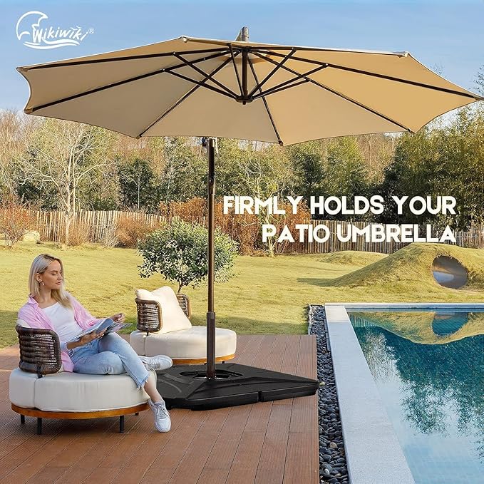 wikiwiki 230 Lbs Cantilever Offset Patio Umbrella Base, 4 PCS Weighted Umbrella Base for Outdoor Patio with Fill Spouts for Water or Sand, Square Compact Stand Plate Set, Black
