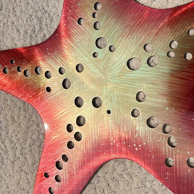 LiveInUrban Coastal Wall Art Starfish Metal Wall Sculptures, Ocean Beach Themed Metal Hanging Home Decoration 3PCS 15.6"x12.7"