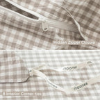 MooMee Gingham Duvet Cover Set 100% Washed Cotton Linen Like Textured Breathable Durable Soft Comfy Modern Checkered Design (Mini Gingham Tannish Linen Grey, King 104"x90")
