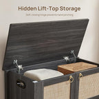 SICOTAS Shoe Rack Bench Entryway Bench with Lift Top Storage: Rattan Shoe Cabinet Bench with Safety Hinges, Farmhouse Boho Wooden Storage Chest for Bedroom, Entryway, Hallway, Living Room