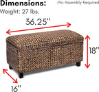 BIRDROCK HOME Abaca Storage Bench – Hand-Woven Wicker Entryway Bench w/Lift-Top Hidden Storage, Solid Wood Frame - Brown Wash