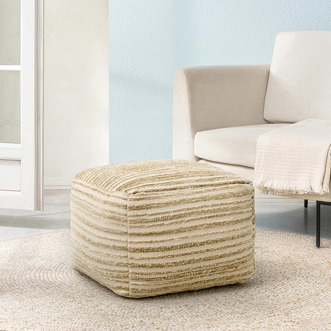 Anji Mountain Artisan Crafted Cotton Blend Pouf Ottoman | Versatile Floor Seating & Footstool for Living Room | Modern Boho Home Décor Accent | Filled Pouffe