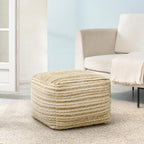 Anji Mountain Artisan Crafted Cotton Blend Pouf Ottoman | Versatile Floor Seating & Footstool for Living Room | Modern Boho Home Décor Accent | Filled Pouffe