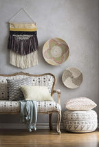 Creative Co-Op Boho Round Wool Blend Kilim Pouf with Geometric Design, Multicolor