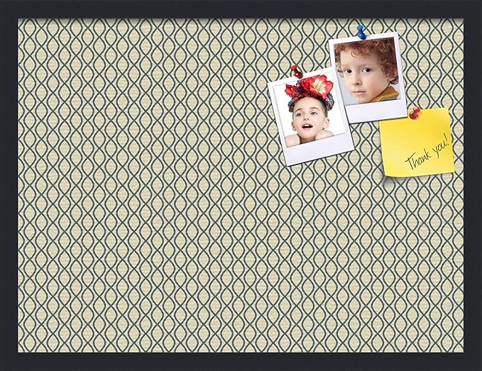 PinPix 24x18 Inch Cork Bulletin Board. This Decorative Framed Pin Board Comes with Yellow and Blue Waves Design and a Satin Black Frame. Ideal for Home Office Decor or Message Board (PinPix-321)