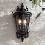 John Timberland Casa Marseille European Outdoor Wall Light Fixture Textured Black Scroll 17" Clear Hammered Glass for Exterior House Porch Patio Outside Deck Garage Yard Front Door Garden Home