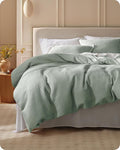 Bedsure Cotton Duvet Cover Queen - 100% Cotton Waffle Weave Sage Green Duvet Cover Queen Size, GentleSoft™ and Breathable Bedding Set for All Season, 3 Pieces, 90"x90"