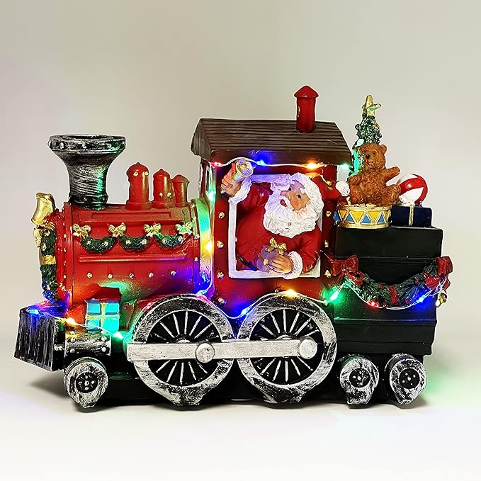 allgala Crafted Polyresin Christmas House Collectable Figurine with USB and Battery Dual Power Source-Santa's Express Train-XH93429