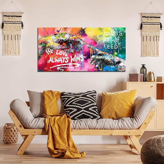 Colorful Canvas Living Room Wall Decor - Hand of God Graffiti Wall Art - Banksy Prints Posters Decor Size 20" x 40"