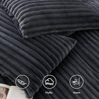 Bedsure Fluffy Duvet Cover Set - Ultra Soft Plush Shaggy Comforter Cover King Size, Warm Flannel Fleece Bed Sets for Winter, 3 Pieces (Striped Pattern, Dark Grey)