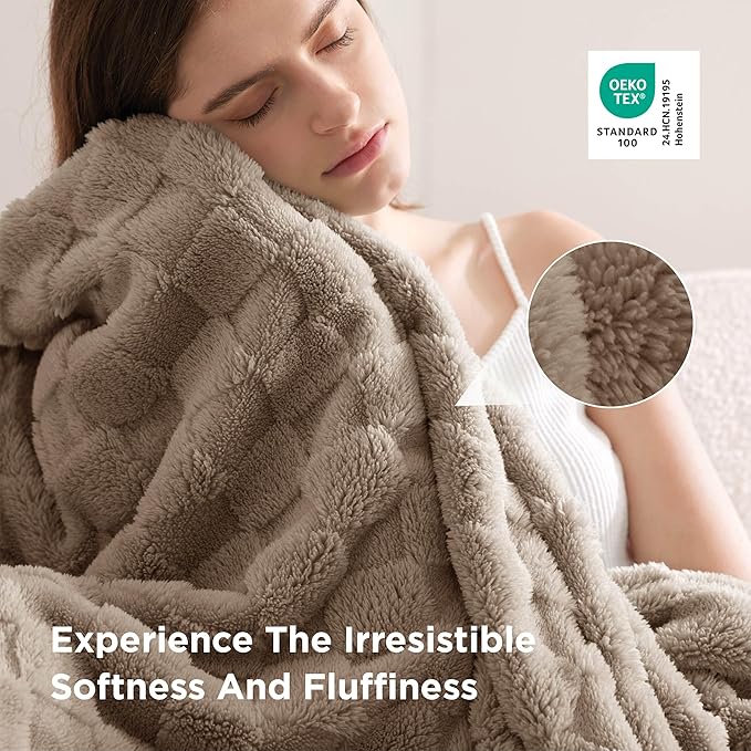 Bedsure GentleSoft Blankets Queen Size for Bed - Super Soft Cozy Blanket for Women Men Girls, Large Fuzzy Fleece Throw for Bedroom Decor, Light Brown, 90x90 Inches
