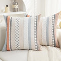 Boho Pillow Covers 18x18 Set of 2 for Couch-Modern Farmhouse Sofa Decorative Throw Pillow Covers Textured Chenille Cushion Covers Outdoor Netural Bohemian Pillow Cases Square