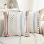 Boho Pillow Covers 18x18 Set of 2 for Couch-Modern Farmhouse Sofa Decorative Throw Pillow Covers Textured Chenille Cushion Covers Outdoor Netural Bohemian Pillow Cases Square