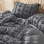 Bedsure Boho Duvet Cover Queen Size, Soft & Comfortable Elegant Design Boho Bedding for Decoration, Machine Washable Comforter Cover for All Seasons,Includes 1 Duvet Cover & 2 Pillow Shams,Dark Grey