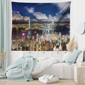 Ambesonne Cityscape Tapestry, Night View Hong Kong Victoria Harbor Business Financial District Cityscape Print, Fabric Wall Hanging Decor for Bedroom Living Room Dorm, 45" X 30", White Indigo