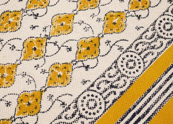 Kilim Runner 2.6x10 Cotton Runner Rug Yellow & Beige Indoor Outdoor 0.19 inches Stone Easy Washable Hand Wash Cotton Carpet Flatweave Rugs for Hallway, Staircases, Corridor