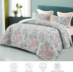 Exclusivo Mezcla Reversible Boho Quilts Queen Size, Aqua Bedspreads Lightweight Coverlet All Season Paisley Quilt Bedding Set with Printed Floral Pattern (1 Quilt, 2 Pillow Shams)