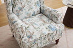 KEIKI Floral Accent Chair for Living Room – Artistic Heritage Look with Natural Wood Base, Statement Upholstered Armchair for Everyday Relaxation
