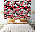 Ambesonne Abstract Tapestry King Size, Abstract Geometric Half Triangles Squares Maze Inspired Image, Wall Hanging Bedspread Bed Cover Wall Decor, 104" X 88", Charcoal Vermilion