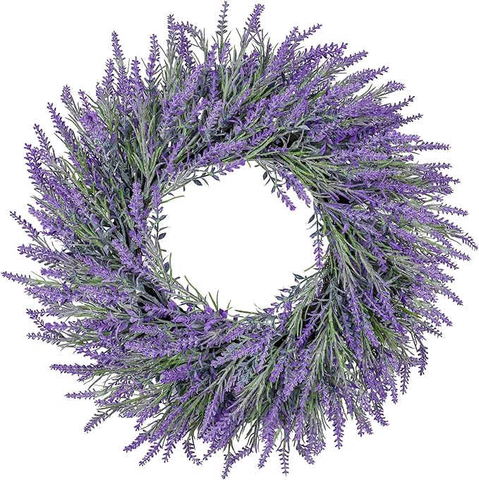 22 Inch Summer Spring Wreaths for Front Door Romance Lavender Wreath, Elegant Artificial Front Door Wreath for All Season Spring Decorations for Home Wall Entryway Farmhouse Porch Room Decor