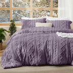 Bedsure Tufted Boho Comforter Set Twin Size - Grayish Purple Boho Bed Set, GentleSoft™ 2 Pieces Farmhouse Shabby Chic Embroidery Bedding, Gifts for Woman, Soft Jacquard Twin Comforter for All Seasons