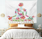 Ambesonne Yoga Tapestry, Silhouette in Lotus Pose with Blooming Watercolor Flowers Green Leaves Body and Mind, Fabric Wall Hanging Decor for Bedroom Living Room Dorm, 28" X 23", Blue Pink