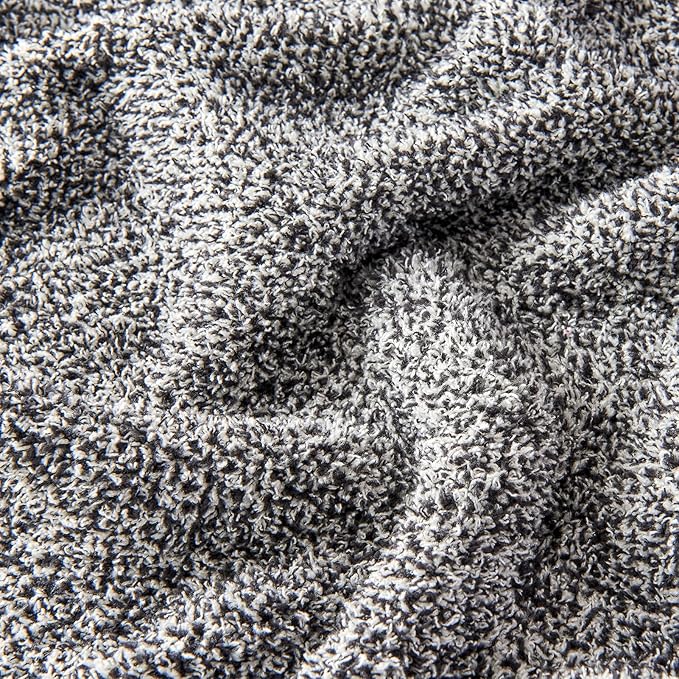CozeCube Super Soft Fullfy Microfiber Reversible Knitted Blankets, Warm Cozy Fuzzy Plush Throw, Black and White Melange Throw Blanket for Couch Bed Sofa, 60" x 80"