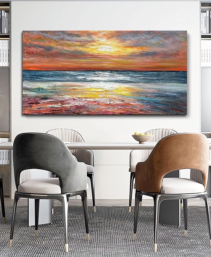 Art Sea Sunrise Landscape Modern Abstract Oil Painting Canvas Oil Painting Wall Art Decoration 24x48 inch