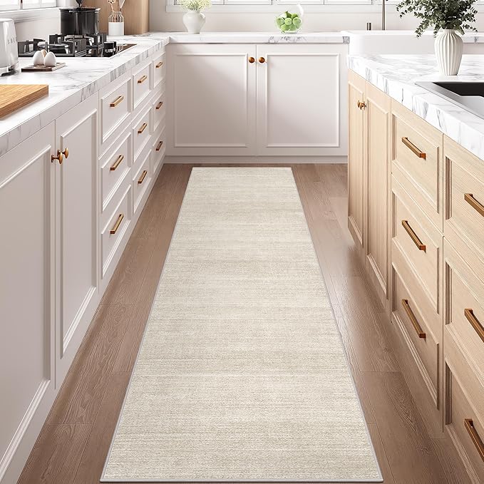 Art&Tuft Non-Slip Runner Rug - 3x6 Runner Rug Washable Low-Pile Rugs Runners, Soft Distressed Carpet Runner for Bedroom Bathroom Kitchen Laundry Living Room, Beige