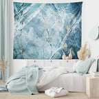 Ambesonne Marble Print Tapestry King Size, Exquisite Granite Stone Architecture Floor Nature Faded Rock Picture, Wall Hanging Bedspread Bed Cover Wall Decor, 104" X 88", Pale Blue Grey