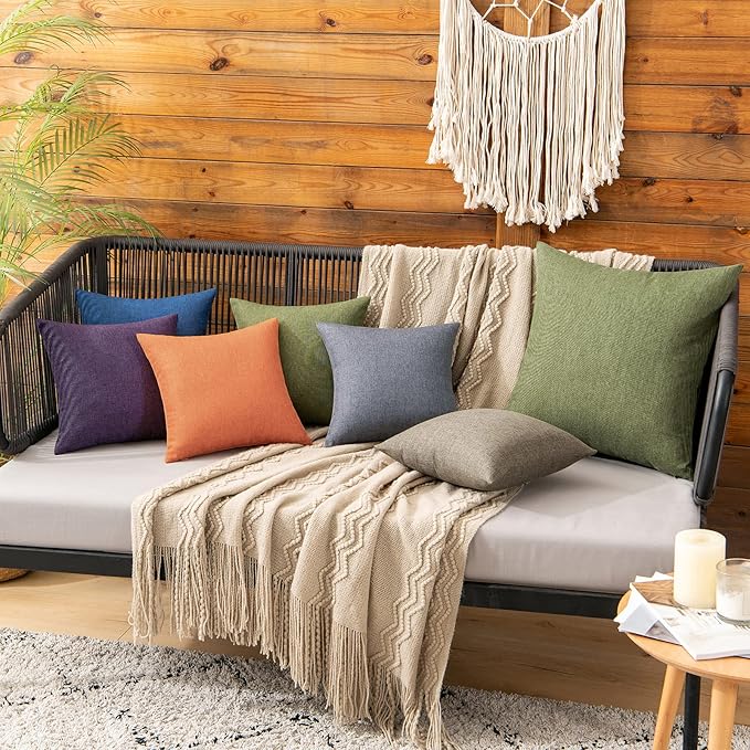MIULEE Pack of 2 Decorative Outdoor Solid Waterproof Throw Pillow Covers Faux Linen Garden Farmhouse Cushion Cases for Patio Tent Balcony Couch Sofa 12x12 Inch Dark Grey