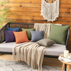 MIULEE Pack of 2 Decorative Outdoor Solid Waterproof Throw Pillow Covers Christmas Faux Linen Garden Farmhouse Cushion Cases for Patio Tent Balcony Couch Sofa 12x12 Inch Dark Green