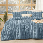 Bedsure Tufted Boho Comforter Set King Size - Grayish Blue Boho Bed Set, GentleSoft™ 3 Pieces Farmhouse Shabby Chic Embroidery Bedding, Gifts for Woman, Soft Jacquard King Comforter for All Seasons
