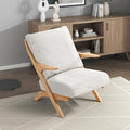 Lexicon Mid Century Modern Accent Chair, Natural Finish Solid Rubberwood Frame, Reversible Back Cushion, Woven Chenille Upholstered Reading Chair, for Living Room/Bedroom/Office, Beige