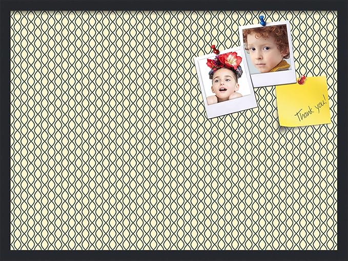 PinPix 30x22 Inch Cork Bulletin Board. This Decorative Framed Pin Board Comes with Yellow and Blue Waves Design and a Satin Black Frame. Ideal for Home Office Decor or Message Board (PinPix-321)