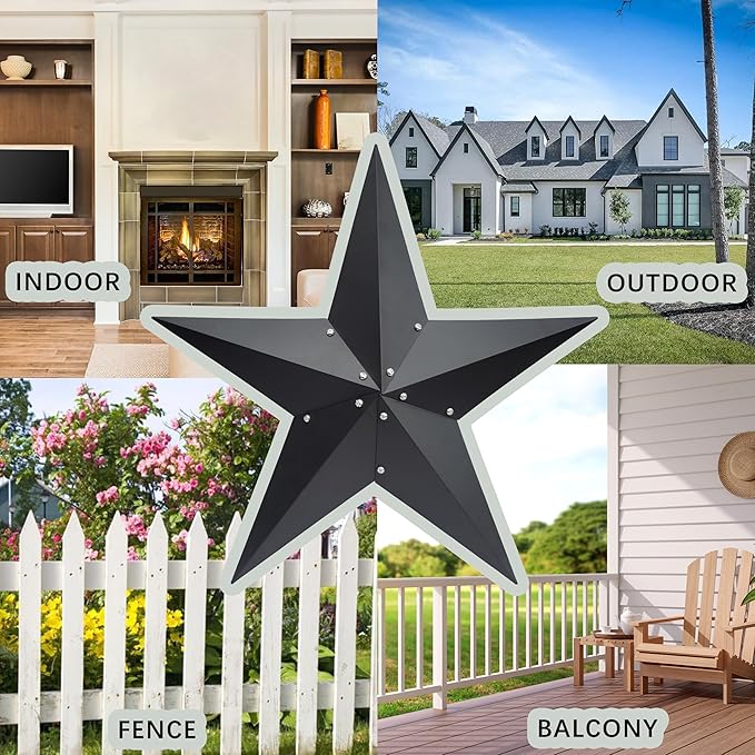 JoyEvy 24" Barn Star-Black Barn Star Outdoor Decoration-Metal Stars for Outside Texas Stars Art Rustic Vintage Western Country Home Farmhouse Primitive House Decor- Primitive Wall Décor