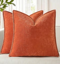 decorUhome Spring Chenille Soft Throw Pillow Covers 16x16 Set of 2, Farmhouse Velvet Neutral Decorative Pillow Covers with Stitched Edge for Couch Sofa Bed Home Decor, Rust