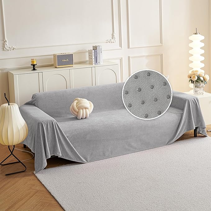 MYSKY HOME Couch Cover Sofa Covers for 3 Cushion Couch, Ultra - Soft Dog Couch Covers Protector for Sectional Sofa, Non Slip Sofa Slipcover Furniture Protector for Pet, 91" x 118", Light Grey