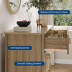 GarveeHome Fluted Dresser for Bedroom, 42.9" Tall 5-Drawer Wood Dresser, Modern Chest of Drawers, Storage Organizer Cabinet for Living Room, Hallway, Entryway, Natural Oak