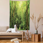 Ambesonne Rainforest Tapestry Twin Size, Tropical Rainforest Landscape Malaysia Asia Green Tree Trunks Uncultivated Wood Print, Wall Hanging Bedspread Bed Cover Wall Decor, 68" X 88", Green Yellow