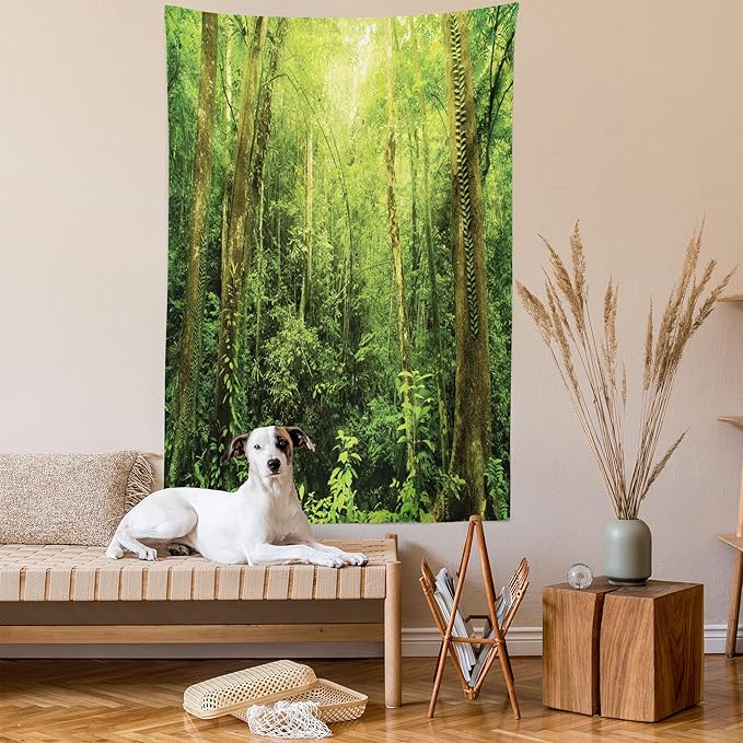 Ambesonne Rainforest Tapestry, Tropical Rainforest Landscape Malaysia Asia Green Tree Trunks Uncultivated Wood Print, Wall Hanging for Bedroom Living Room Dorm Decor, 40" X 60", Green Yellow