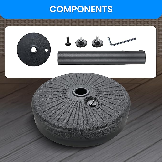 Simple Deluxe 20 Inch 50lbs Weight Capacity Heavy Duty Fillable Market Patio Umbrella Round Base Stand with Holder for Outdoor Lawn, Garden, Yard, Deck, 20inch, Black