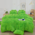 XeGe Plush Shaggy Duvet Cover Set, Luxury Ultra Soft Fluffy Faux Fur Bedding Sets 3 Pieces Velvet(1 Fuzzy Furry Comforter Cover + 2 Faux Fur Pillow Cases), Zipper Closure (King, Lime Green)