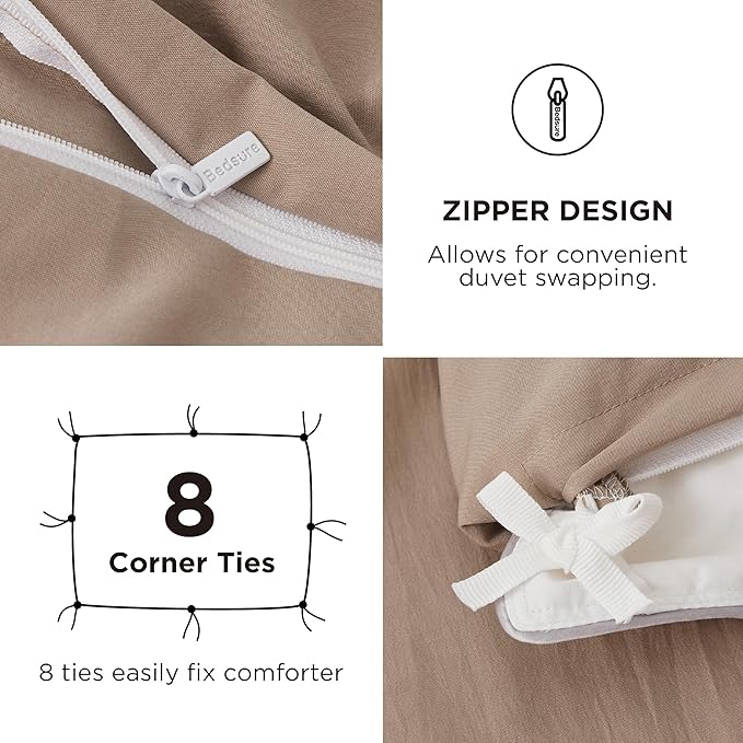 Bedsure California King Size Duvet Cover with Fitted Sheet - 4 Pieces Prewashed Polyester Extra Soft Bedding Set, Includes 1 Duvet Cover 104x98 Inches, 2 Pillow Shams, 1 Fitted Sheet, Deep Beige