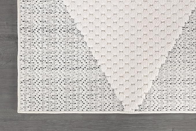 Modern Micro Loop Indoor Area Rugs for Living Room Bedroom Kitchen Geometric Triangle White 9x12 Luxury Durable Low and High Pile Non-Shedding Stain Resistant Soft Area Carpet 9 x 12